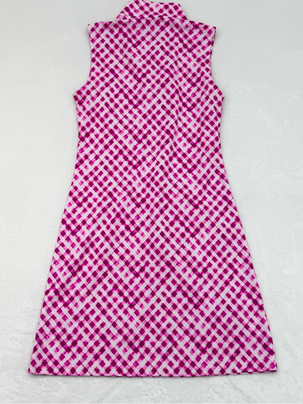IBKUL Women's XS Gingham Check Print Sleeveless Zip Mock Dress Pink - Picture 3 of 7
